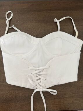 White Lace-Up Bustier Crop Top